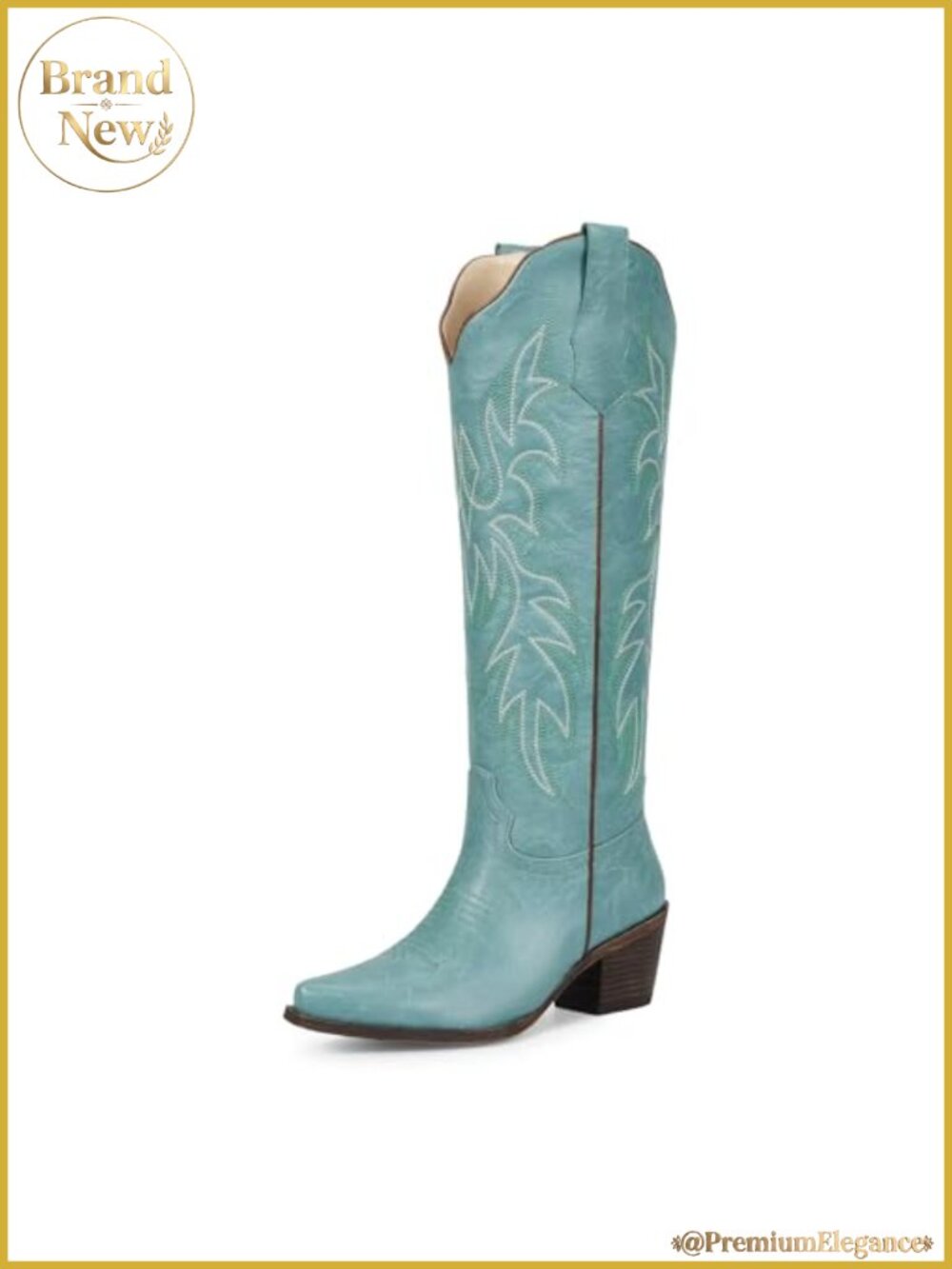 Faux Leather Knee High Cowboy Boots Snip Toe Mid Heel